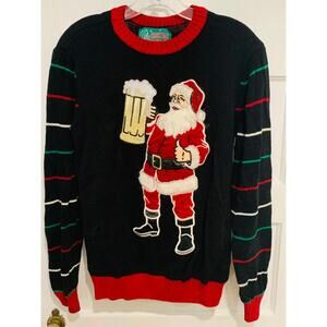 Ugly Christmas Sweater Santa's Beer Sweater in Black, Size M Unisex